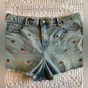 Project Rebel Cherry Embroidered Denim Shorts